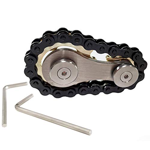 Stainless Steel Sprocket Fidgets Chain Fidget Cube Gears Linkage Bike Chain Novelty Fidget Block Kinetic Desk Metal EDC Focus Meditation Break Bad Habits ADHD (Gold+Black) - color: Gold+black