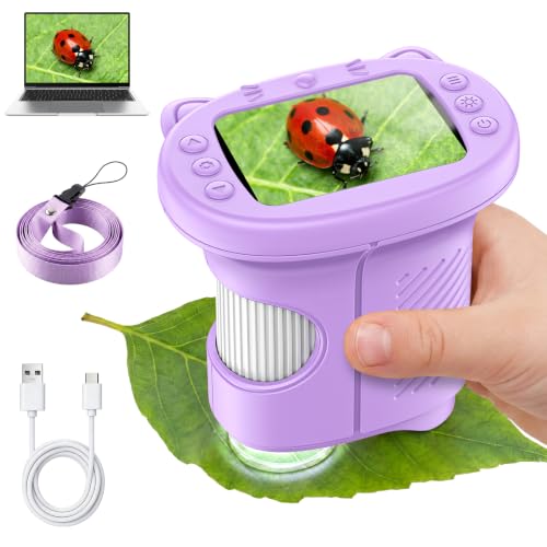 Alotwan Kids Handheld Microscope, 1000X Digital Pocket Microscope for 3-12 - color: Purple