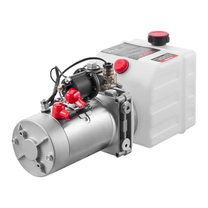 VEVOR 4 Quart Hydraulic Power Unit, Single Acting Dump Trailer Pump, 3200 PSI Max Relief Pressure & 0.91 GPM Flow Rate, DC 12V Hydraulic Pump with Metal Reservoir for Dump Trailer Car Lifting - size: 4 Quart (Plastic), style: Single Acting