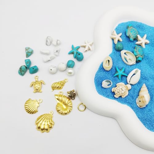 Julie Wang 422PCS Gold Tone Alloy Pendants Seashells Man-made Turquoise Beads Starfish Turtle Ocean Charms for Jewelry Making Summer Beach Bead Necklace Bracelet DIY Supplies - color: Style B-422PCS