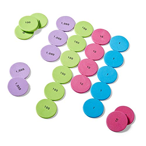 hand2mind Soft Foam Place Value Disks 4 Values, Counting Chips for Kids, Math Counters Kindergarten, Math Teacher Supplies, Base 10 Math Manipulatives for Elementary School (Pack of 200) - style: 4 Values - Foam