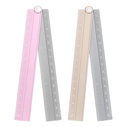 HARFINGTON 2pcs Folding Straight Ruler 30cm Metric Aluminum Alloy Protractor Foldable Angle Ruler Geometric Measuring Tool with Angle Line for Architect Artist Office, Gold Silver/Pink Silver - color: Gold Silver/Pink Silver