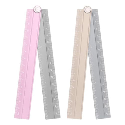 HARFINGTON 2pcs Folding Straight Ruler 30cm Metric Aluminum Alloy Protractor Foldable Angle Ruler Geometric Measuring Tool with Angle Line for Architect Artist Office, Gold Silver/Pink Silver - color: Gold Silver/Pink Silver