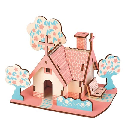 Log Cabin 3D Wooden House Puzzle,DIY Mini Building Model Kit，003 - color: 003