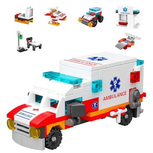 Ambulance Building Blocks Toy (122 Pieces) – 7 in 1 Emergency Vehicle Set, STEM Learning Creative Play, DIY Construction Toy for Kids Ages 6-12, Gift for Boys & Girls - color: City Ambulance