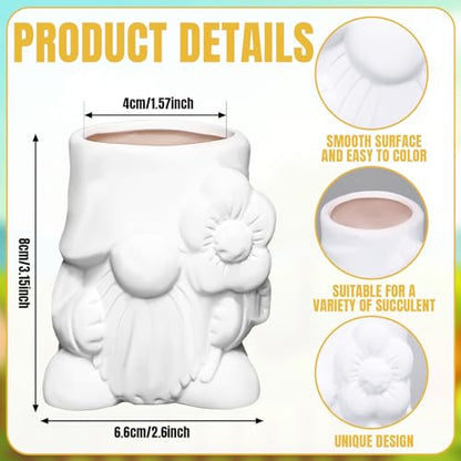 Beeveer 6 Sets Paint Your Own Gnomes Succulent Planter Cute Mini Unpainted Flower Pots DIY Paintable Succulent Pots for Christmas Classroom DIY Craft Project Activity - style: Gnome