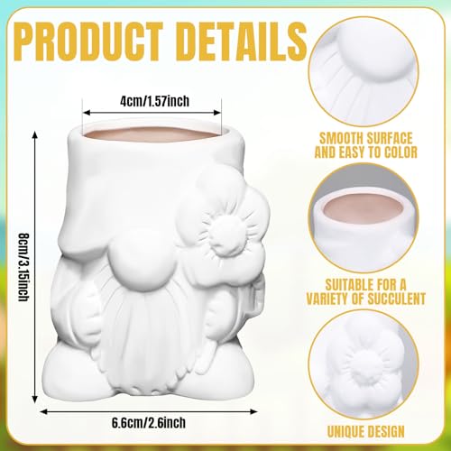 Beeveer 6 Sets Paint Your Own Gnomes Succulent Planter Cute Mini Unpainted Flower Pots DIY Paintable Succulent Pots for Christmas Classroom DIY Craft Project Activity - style: Gnome