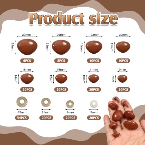 TOAOB 114pcs Brown Safety Noses for Amigurumis Plastic Animals Safety Noses - color: Brown
