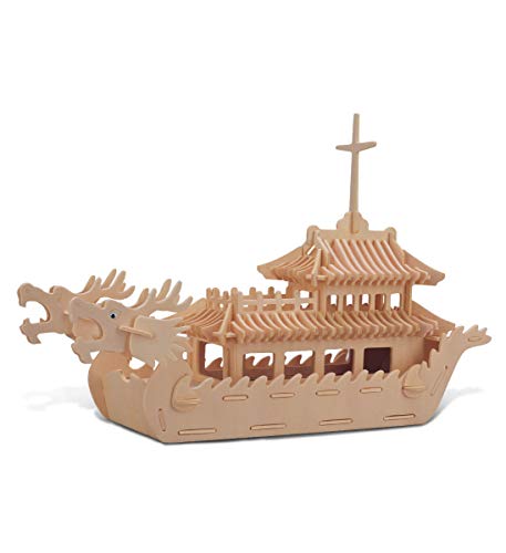 Puzzled 3D Puzzle Dragon Boat Wood Craft Construction Kit, 141 Pieces Pack