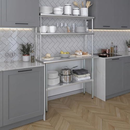 Amgood Stainless Steel Work Table Double Tier Overshelf 18" x 48" Work Table + 12" Overshelf - size: 18" x 48" Work Table + 12" Overshelf