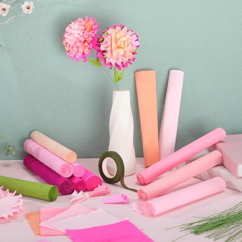 Chrisfall 12 Rolls Crepe Paper Streamers, 8 Feet X 10 Inch, Pink Colors - color: Pink Colors
