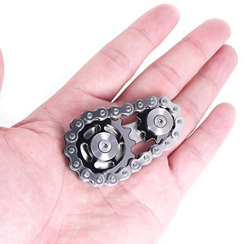 Fidget Spinner, Sprocket Linkage Bike Chain Spinner Design 2 Gears Figity Spin Finger Games, Metal Stainless Steel Durable Mechanics, Premium Figit Toy - Gray - color: Gray