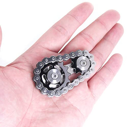 Fidget Spinner, Sprocket Linkage Bike Chain Spinner Design 2 Gears Figity Spin Finger Games, Metal Stainless Steel Durable Mechanics, Premium Figit Toy - Gray - color: Gray