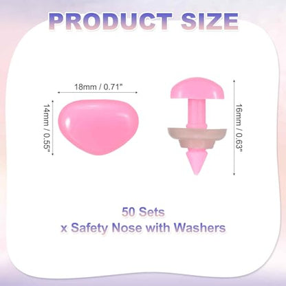 MECCANIXITY 50set 14mm Large Plastic Triangle Safety Noses Pink with Washer for Crochet Stuffed Animal Doll Craft Puppet Plush Toy Bear - color: Pink, size: 14mm