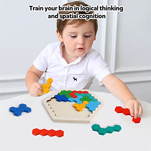 Wooden Hexagon Blocks Puzzle, STEM Montessori Brain Teaser for Kids Adults - style: Puzzle 1- Colorful Rainbow