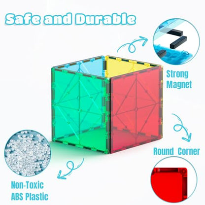 Bmag 4 Piece Magnetic Tiles Large Square, Magnet 3D Building Blocks Expansion Set for Kids, STEM Preschool Learning Kit Educational Playset Construction Toys for Boys Girls Ages 3+ - size: 4Pcs