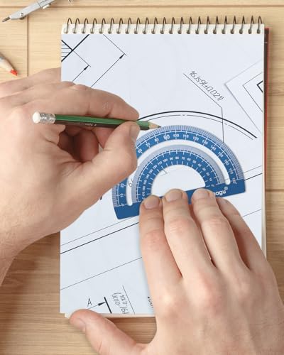 Honagu Triangular Ruler Set, 2 Sets/8 Pieces Aluminum Alloy Ruler, Metal Drafting Ruler, Geometric Protractor for Students, Draftsmen, Engineers, School Office Supplies(15cm/5.9inches, Red+Deep Blue) - color: Red+Deep blue