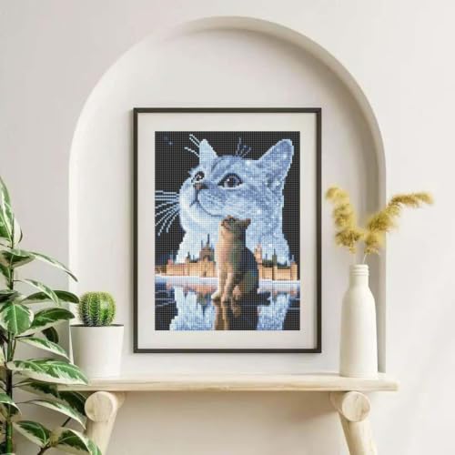 Cat Diamond Painting Kit for Adults, Round Full Drill Gem Art 12x16In - color: YP121