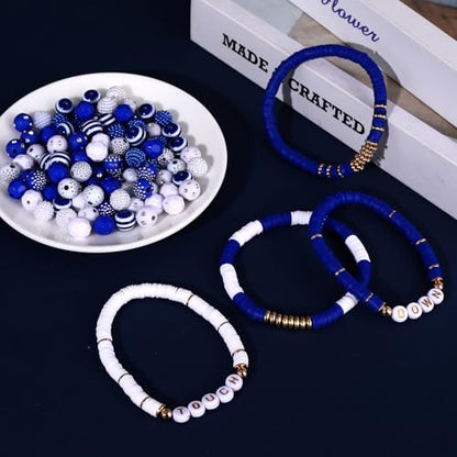 2200PCS+ Game Day Beads Charms for Bracelet Making Polymer Clay Beads Crystal Pearl Letter Gold Spacer Beads Football Charms for Game Day Bracelet Necklace Making DIY Crafts - color: Blue White