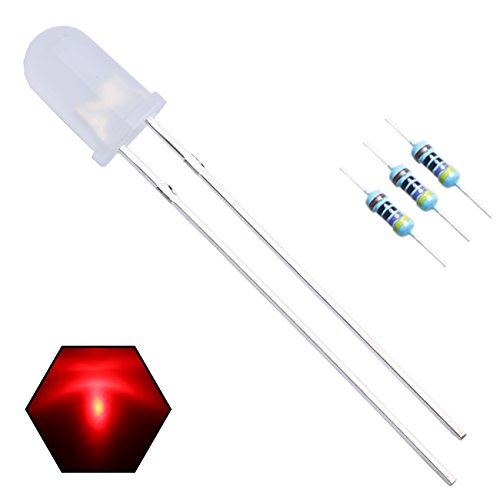 100pcs 5mm Red Lights LED Diodes (White Lens) Diffused Round Lens 29mm Long Lead (DC 2V) +100pcs Resistors (for DC 6-12V) Included,Bulb Lamps Light Emitting Diode - color: [10] Red / 100pcs, style: 5mm Constant Light