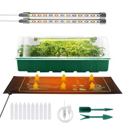 Seed Starter Kit, Seed Starter Tray with Grow Light and Heat Mat, Color Change Full Spectrum Grow Lights Seed Starting Germination Kits, 3 Timing Set Indoor Plant Grow Kit with Humidity Control