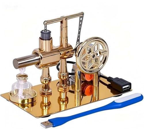 Hot Air Stirling Engine Motor Model,Stirling Engine Kit, Single-Cylinder Metal Stirling Engine External Combustion Engine Motor,DIY Hot Air Engine Gift of Air for Desktop EducationalToy (Gold) - color: Gold