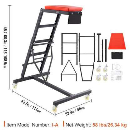 VEVOR Top Automotive Creeper, with Adjustable Height 45.7" to 66.3", 400 LBS Capacity High Creeper, 4 Swivel Caster Wheels, Heavy Duty Foldable Creeper for Auto Repair and Maintenance - size: 48-64 inch, style: I
