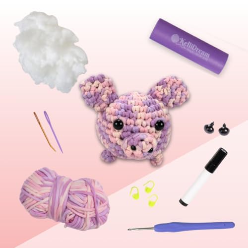 KelliDream Magic Circle Tool Inclusive Learn to Crochet Kit for Beginners; Step-by-Step Video Tutorials; All Supplies to Make Cute Amigurumi (Pig) - color: Pig