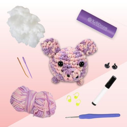 KelliDream Magic Circle Tool Inclusive Learn to Crochet Kit for Beginners; Step-by-Step Video Tutorials; All Supplies to Make Cute Amigurumi (Pig) - color: Pig