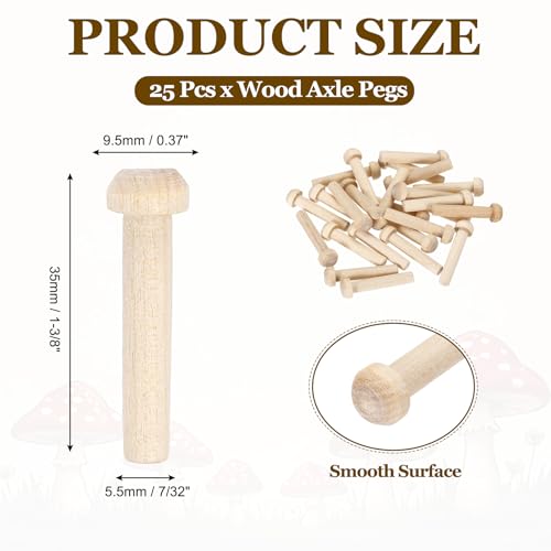 MECCANIXITY Wooden Axle Pegs 7/32" Dia. 1-3/8" Length, Unfinished Wood Pegs for DIY Model Cars Trucks, 25pcs - size: 7/32" Dia. 1-3/8" Length