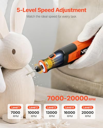 VEVOR 73-Piece Cordless Rotary Tool Kit, DC4V Portable Mini Power Rotary Tool, 5-Level Speed 7000-20000 RPM Multi-Purpose DIY Tools for Engraving, Sanding, Polishing, Carving, Cutting, DIY Crafts - style: 73PCS