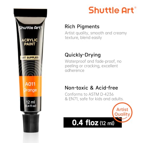 Shuttle Art Acrylic Paint Set, 16 x12ml Tubes Artist Quality Non Toxic Rich Pigments Colors Great for Kids Adults Professional Painting on Canvas Wood Clay Fabric Ceramic Crafts