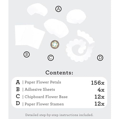Hampton Art Little Crate of Paper Flower Kit, White, 185Pc, Paper Flower Kit, Making Bouquet Craft Kits for Adults, Craft Making Kit