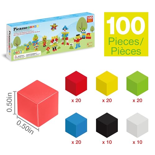 PicassoTiles 100pcs 0.5” Pixel Magnetic Puzzle Cube Mix & Match Cubes Sensory Toys STEAM Education Learning Building Block Magnets Children Construction Toy Set Stacking Magnet Creative Kit PMC100 - style: 100pcs 0.5” Pixel