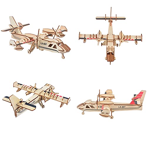 3D Wooden Aircraft Puzzle, 6 Piece Set Aircraft & Helicopter DIY Assembly Build Model Kits, Wood Crafts STEM Brain Teaser Puzzles, 3D Puzzle for Adults & Teens Xmas Birthday Gifts - color: Aircraft & Helicopter