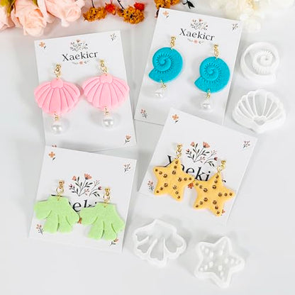 Xaekicr 4PCS Ocean Theme Polymer Clay Cutters Set – Starfish Seashell Clay Earring Cutters – Clay Tools for Polymer Clay Jewelry Making, Beach DIY Crafts Supplies - color: O color