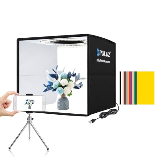 PULUZ Mini Photo Studio Light Box, 10"x10" Portable Folding Photography Lightbox with CRI >95 104pcs LED Light & 6 Kinds Double-Sided Color Backgrounds for Small Products - size: 10*10 Inch