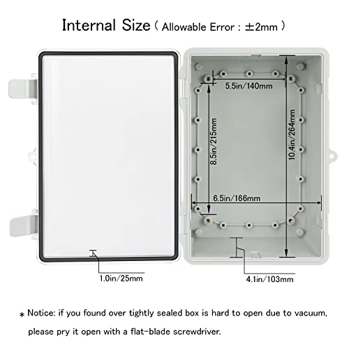 Junction Box IP65 Waterproof ABS Plastic Enclosure Hinged PC Clear Cover Electrical Project Box with Mounting Plate, Wall Brackets, Cable Glands 11.4" x 7.5" x 5.5"(290 * 190 * 140) - color: Clear Cover, size: 11.4" x 7.5" x 5.5"