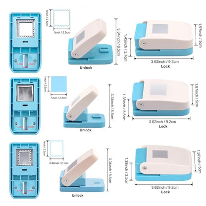 BAOFALI 3Pcs Stamp Puncher, 1X0.8inch &1inch Stamp Punch1 Inch Square Punch, Scalloped Rectangle Lever Action Paper Punches for Crafting Scrapbooking DIY Scrapbooking Journaling Card Making - color: 1X0.8inch &1inch Stamp +1 Inch Square Punch