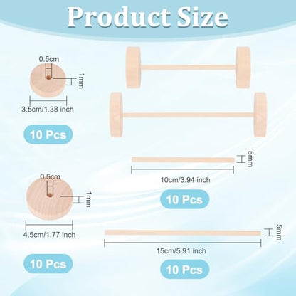 OLYCRAFT 1.8/1.4 Inch Unfinshed Wood Craft Wheels with Stick Flat Round - size: 1.8 inch & 1.4 inch