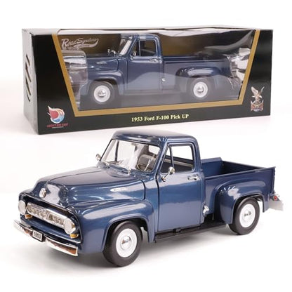 1953 Ford F-100 Pickup Truck 1/18 Scale Die-Cast Metal Model Alloy Collection Cars with Display Case, with Opening Doors, for Kids Men and Teens Dad 14+ Year - color: Gloss Medium Blue