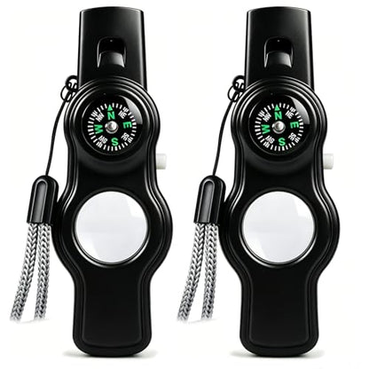 Emergency Survival Safety Whistle，Whistle for Kids with Lanyard,Compass,Thermometer,Ideal for Kayaking, Boating, Hiking, Camping, Climbing - color: Black Whistle 2pcs