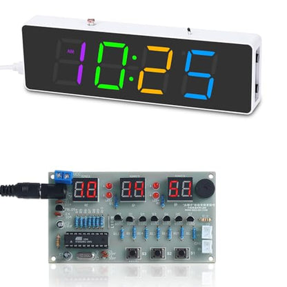 MiOYOOW 4-digit RGB Colorful LED Digital Clock Kit with Acrylic Shell and 6-Digit DIY Digital Electronic Clock Kit, Soldering Practice Kit for College High School Education and Daily Use