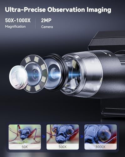 AOPICK Digital Microscope, Coin Microscope with Light Adjustable Brightness 4.3" HD LCD Screen, 1000X Zoom PC View, Compatible with MacOS & Windows - Black - color: Black