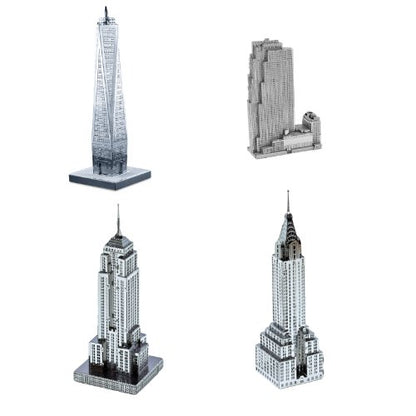 Fascinations Set of 4 Metal Earth 3D Laser Cut Building Models: 30 Rockefeller Plaza, Empire State Building, Chrysler Building, & One World Trade Center