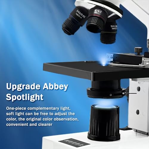 Microscope for Adults Kids Students, High-Power Biological Compound Microscope Kit, Metal-Body, with Movable Calipers, Abbe Condenser, for School Lab & Home Schooling, with Slides Set & Phone Adapter