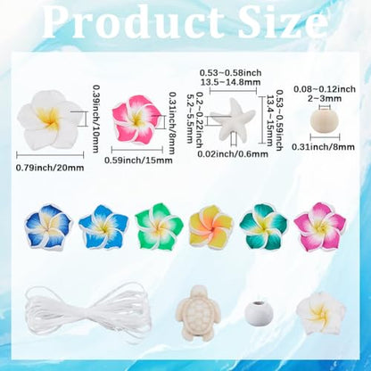 SUNNYCLUE 1 Box 148Pcs 6 Sets Summer Bracelet Making Kit Turquoise Turtle Beads Seestern Ocean Beach Hawaii Plumeria Flower Round Beads for Jewelry Making Necklace Adults Supplies Women Beginner - style: Flower 2