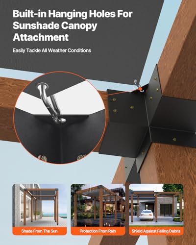VEVOR Pergola Kit, 4x4 Inch Pergola Brackets for 3.5x3.5 Inch Wood Beams in Actual Dimension, 3-Way (4 Pcs) and 4-Way (2 Pcs) Gazebo Brackets with 6 Post Bases, for Outdoor Pergolas, Gazebos, Sheds - size: 4P 3-Way+2P 4-Way Bracket +6P Base