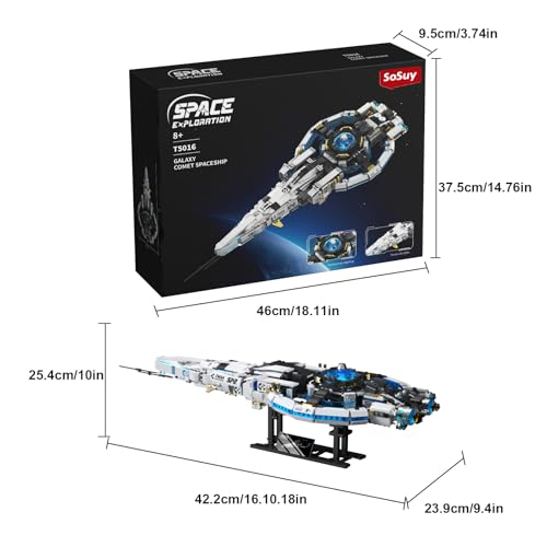 Sosuy Spaceship Building Blocks Set, LED Starship STEM Toys for Boys 8+, Galaxy Comet Space Shuttle Ship with Display Stand, Educational Birthday for Boys, Kids, Teens, Adults - style: Galaxy Comet