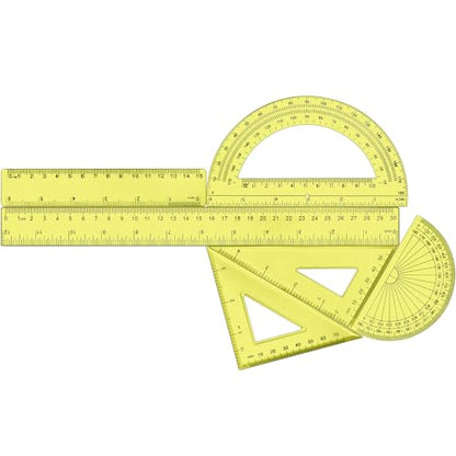 Tenare 6 Pcs Math Geometry Ruler Set, Protractor Triangle School,Yellow - color: Yellow